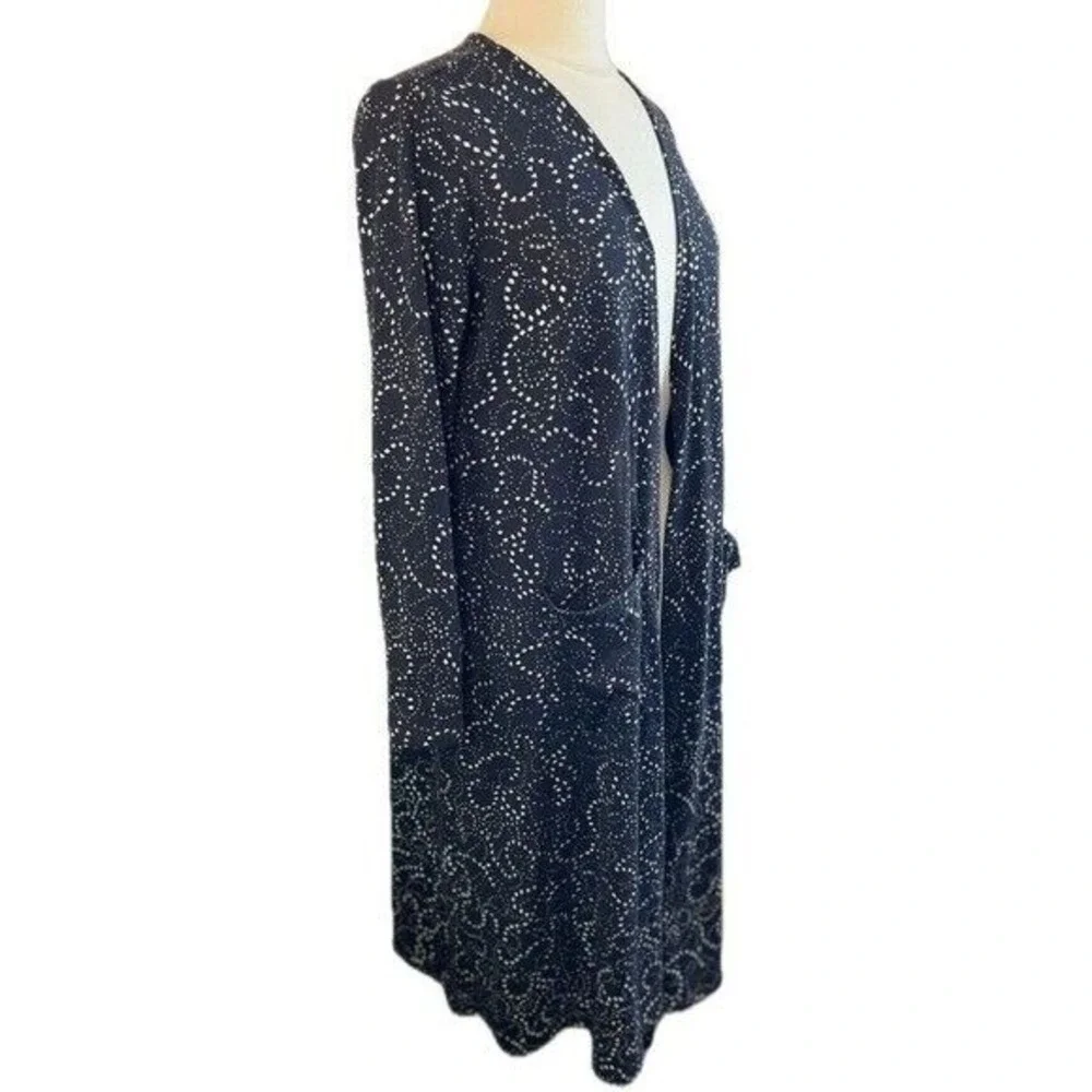 LULA‎ ROE Elegant Sarah Black & Silver Metallic Longline Duster Cardigan, Large